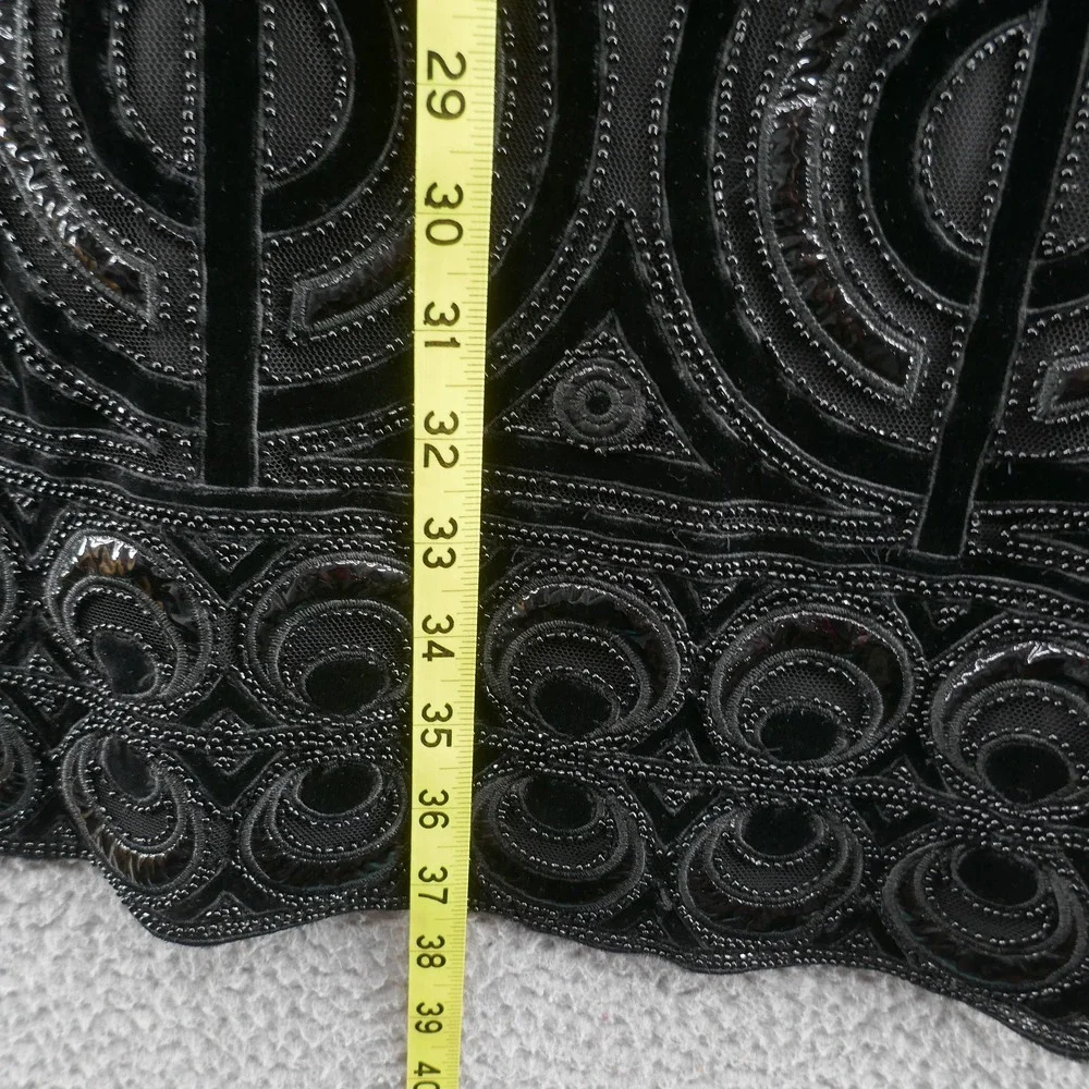 Tory Burch Womens‎ Beaded Velvet Patent Leather Sheath Dress 4 Black Cocktail